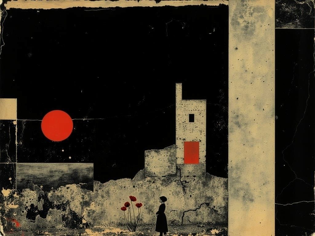 Surreal Sunset Landscape with Quiet Strength and Poppy Flowe...