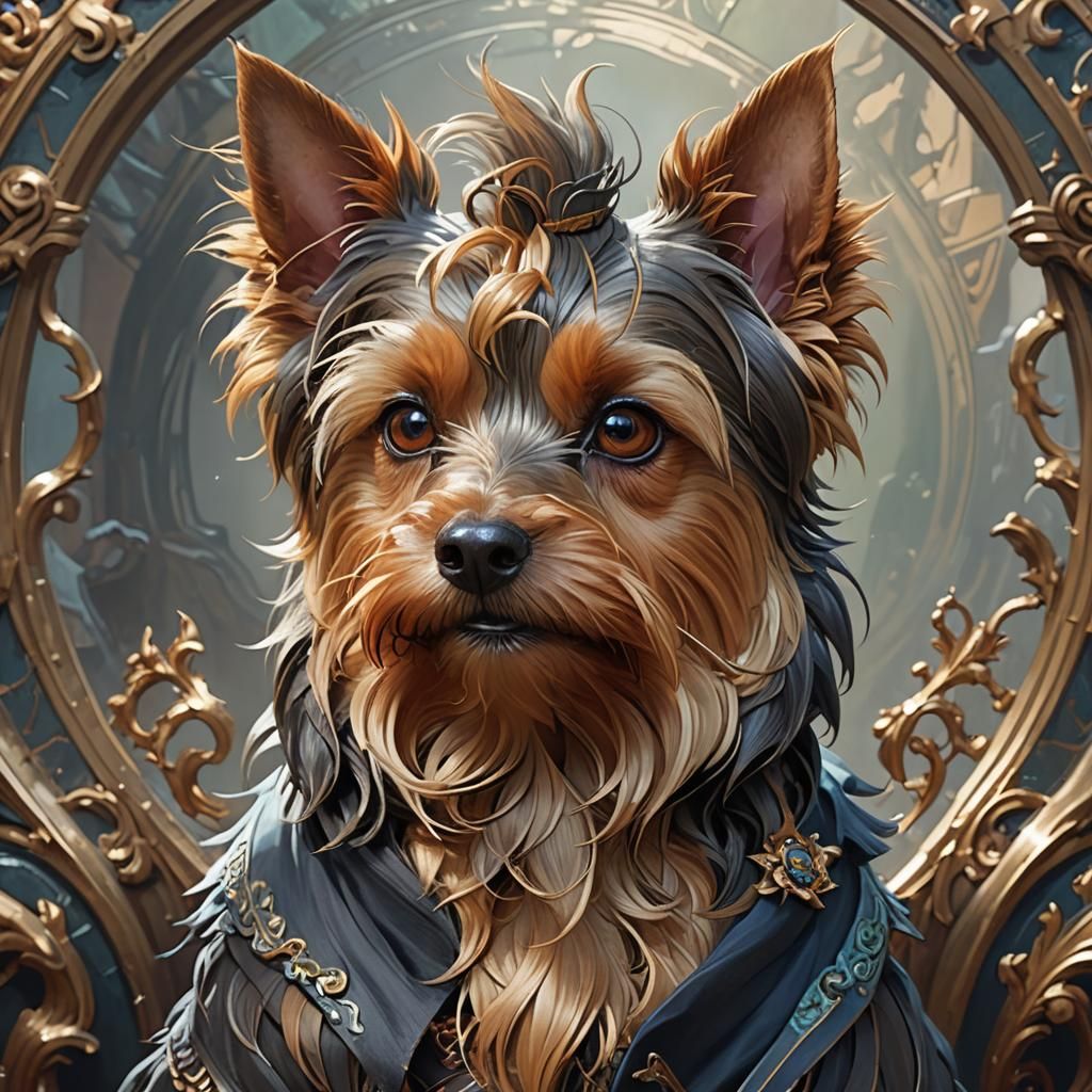 Dragon Yorkshire Terrier Portrait in Hyperdetailed Style