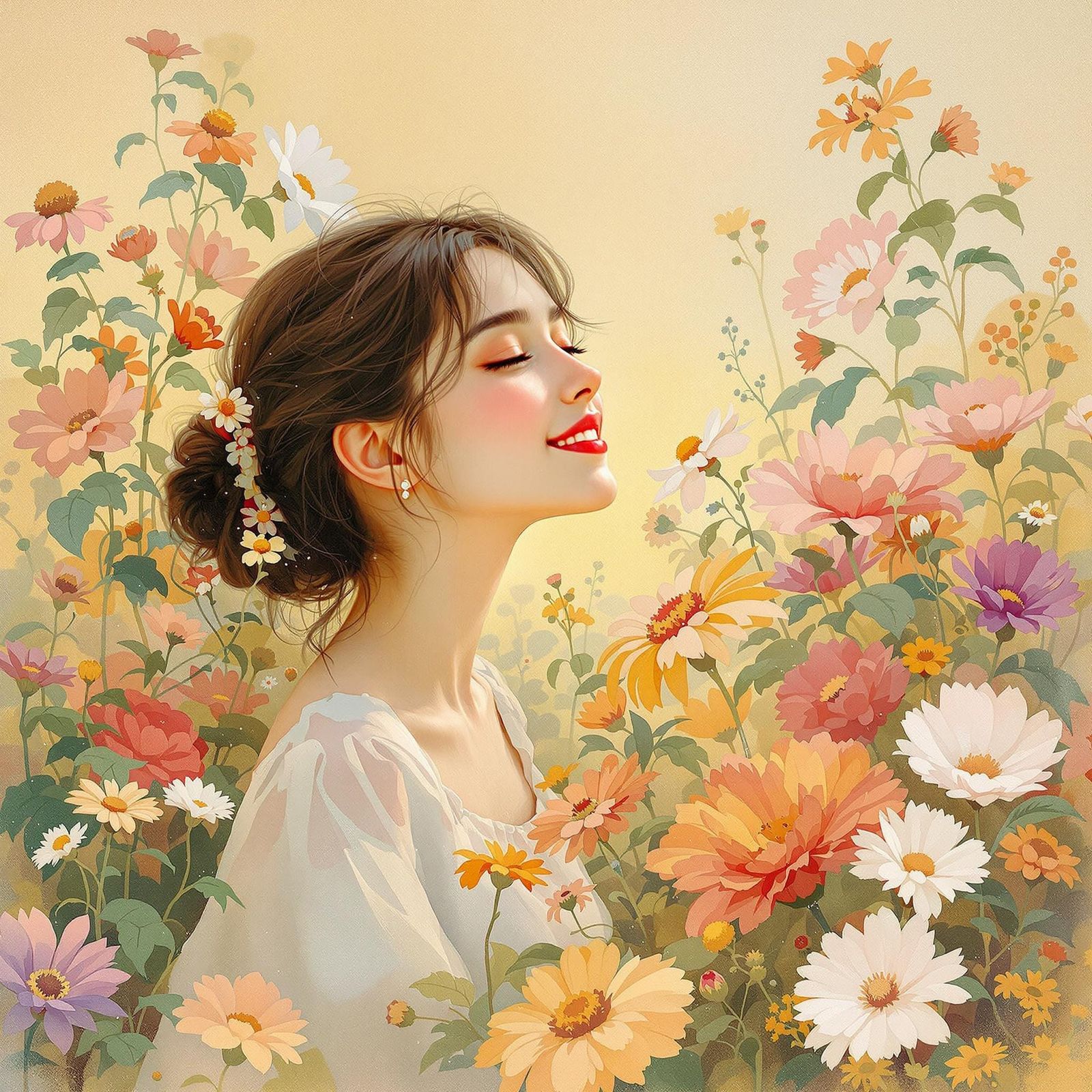 Idyllic Garden Scene in Impressionist Style