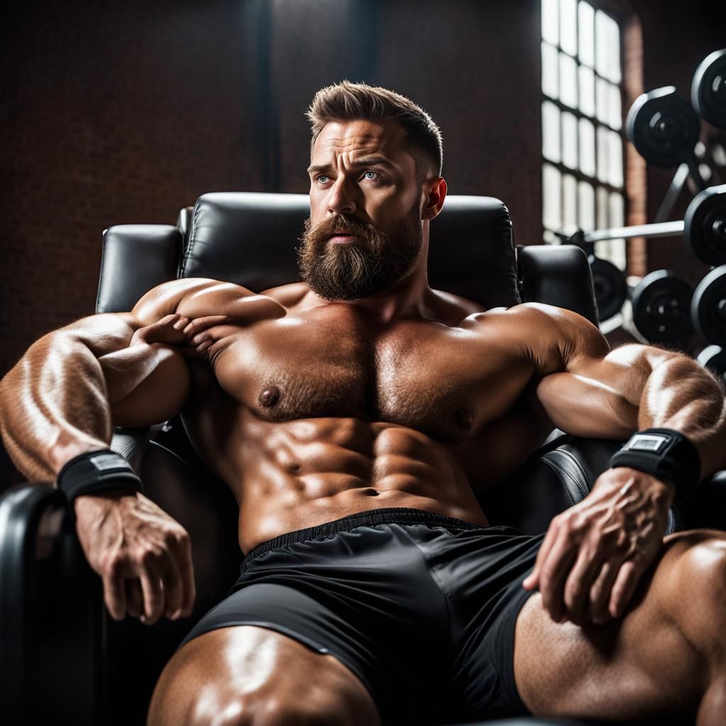 Bodybuilder Relaxing in Recliner: Detailed Matte Painting