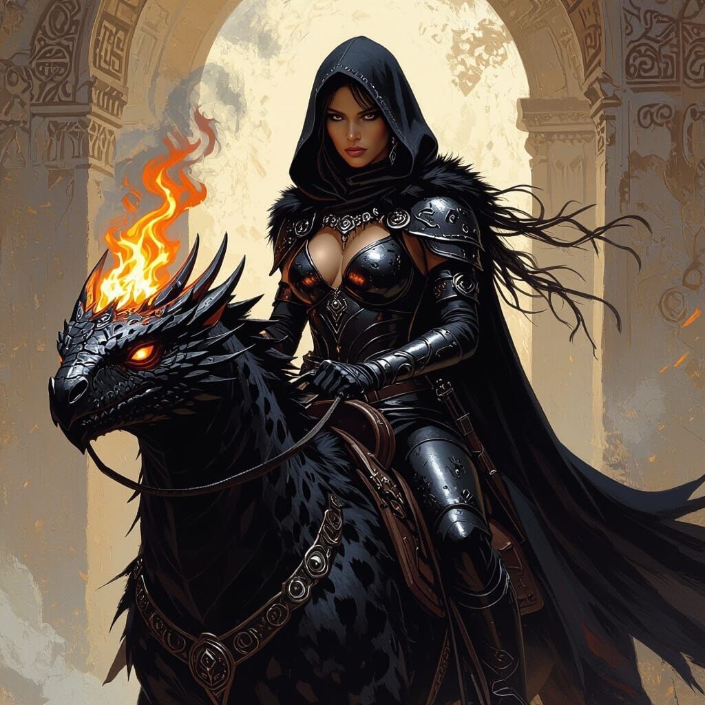 Oceloxochitl Rides Emberclaw, a Flame-Fanged Drake