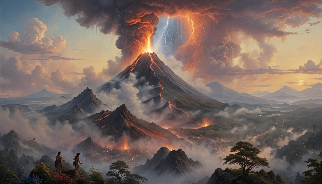 Volcano Sacrifice: Ethereal Fantasy Scene