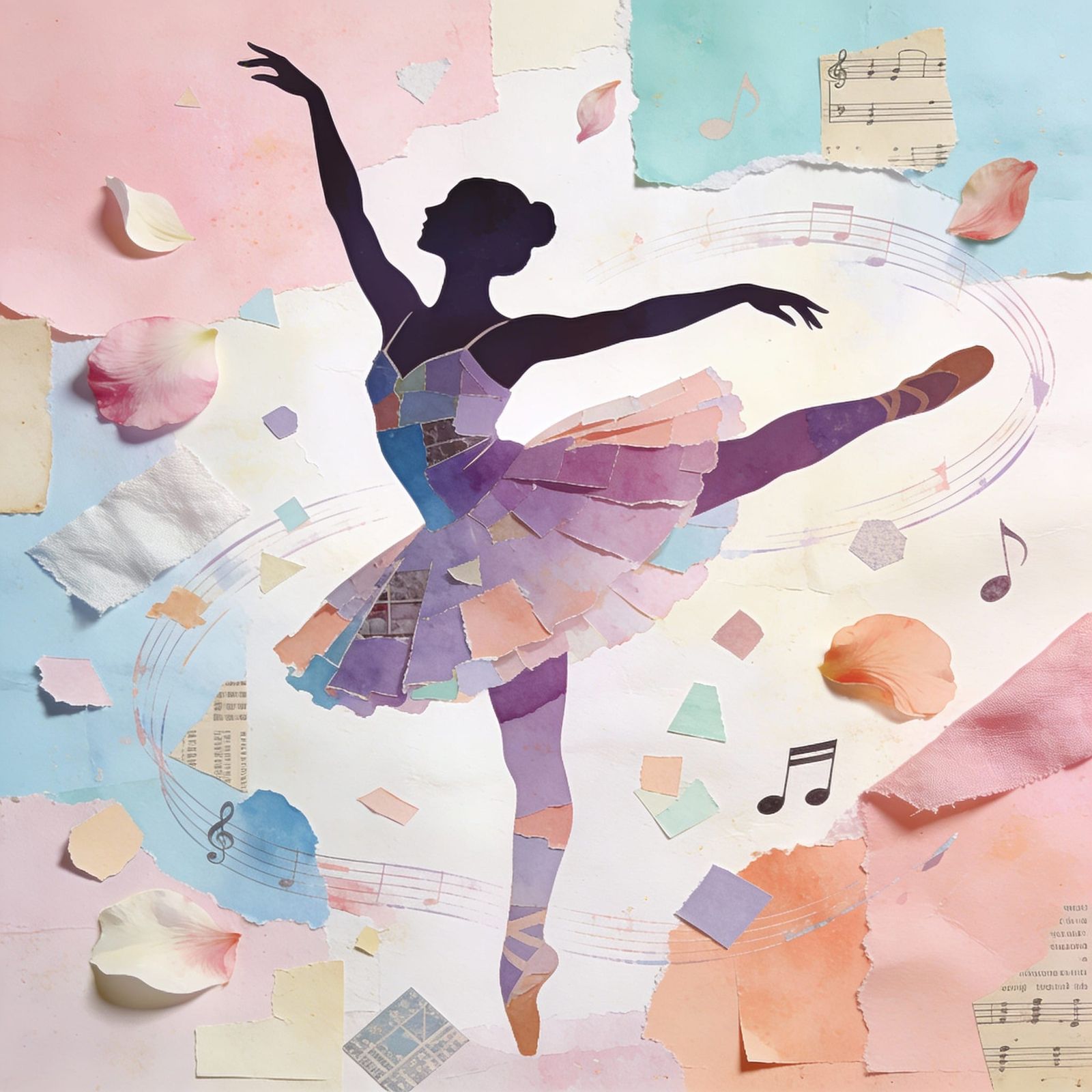 Ballerina Collage Art in Pastel Colors