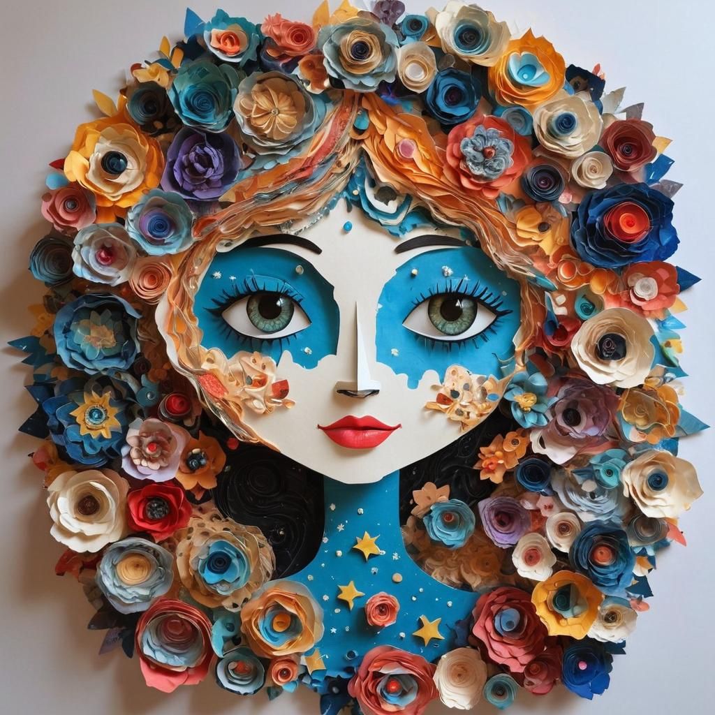 Surreal Paper Princess in Naive Art Style