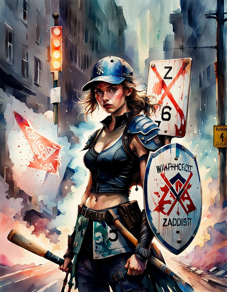 Riot Scene: Digital Watercolor Illustration with Long Exposu...