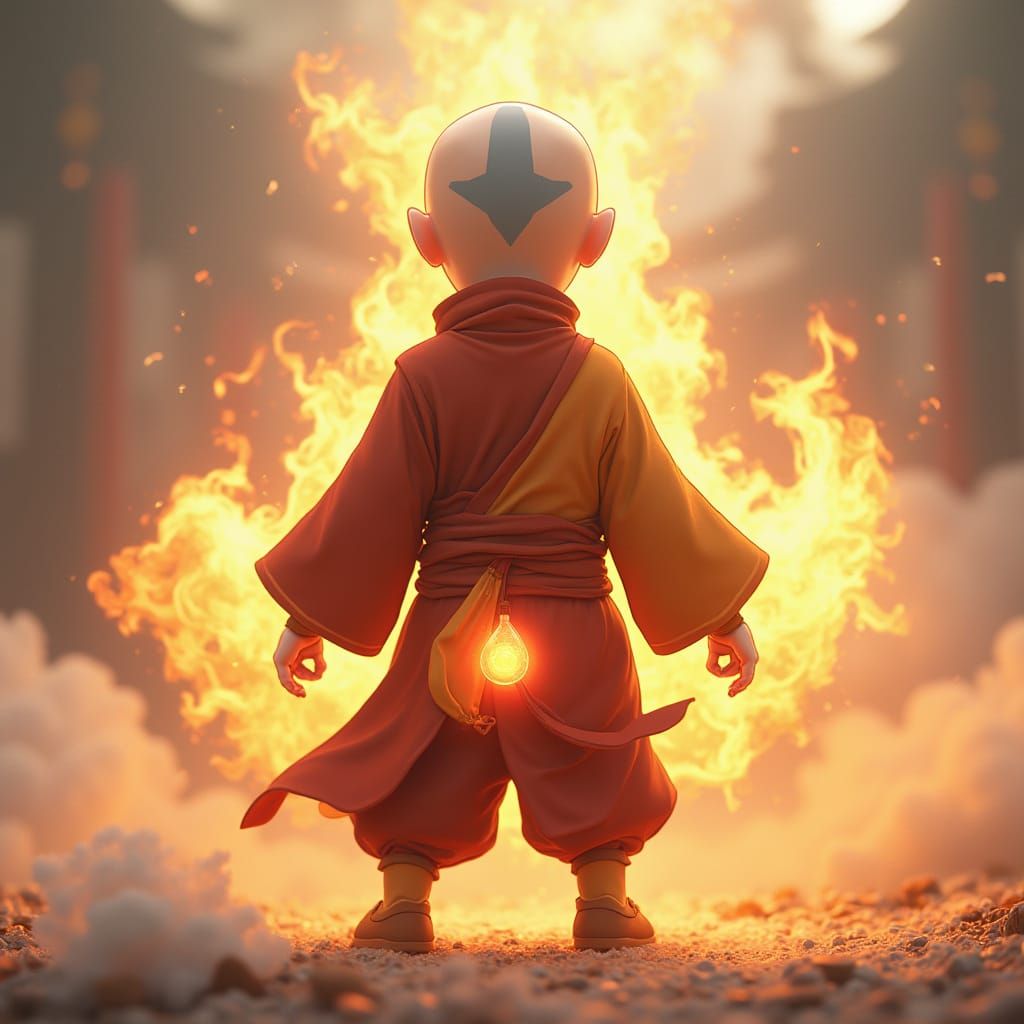 Aang Breathes Fire in Anime-Inspired 3D Art