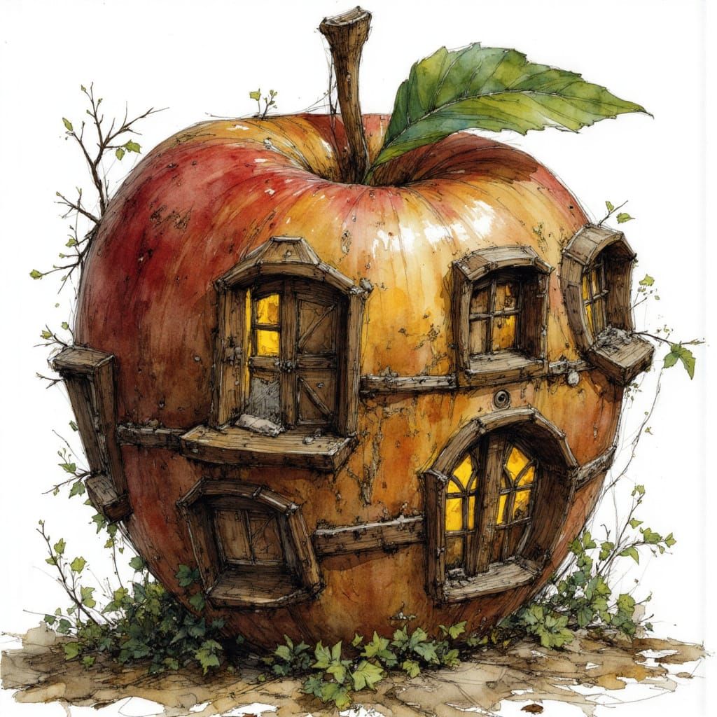 Giant Apple House in Steampunk Style