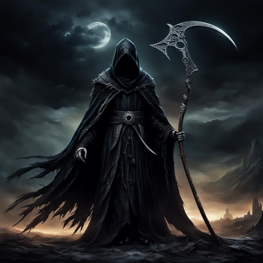 Azrael, Reaper of Souls in Dark Ethereal Landscape
