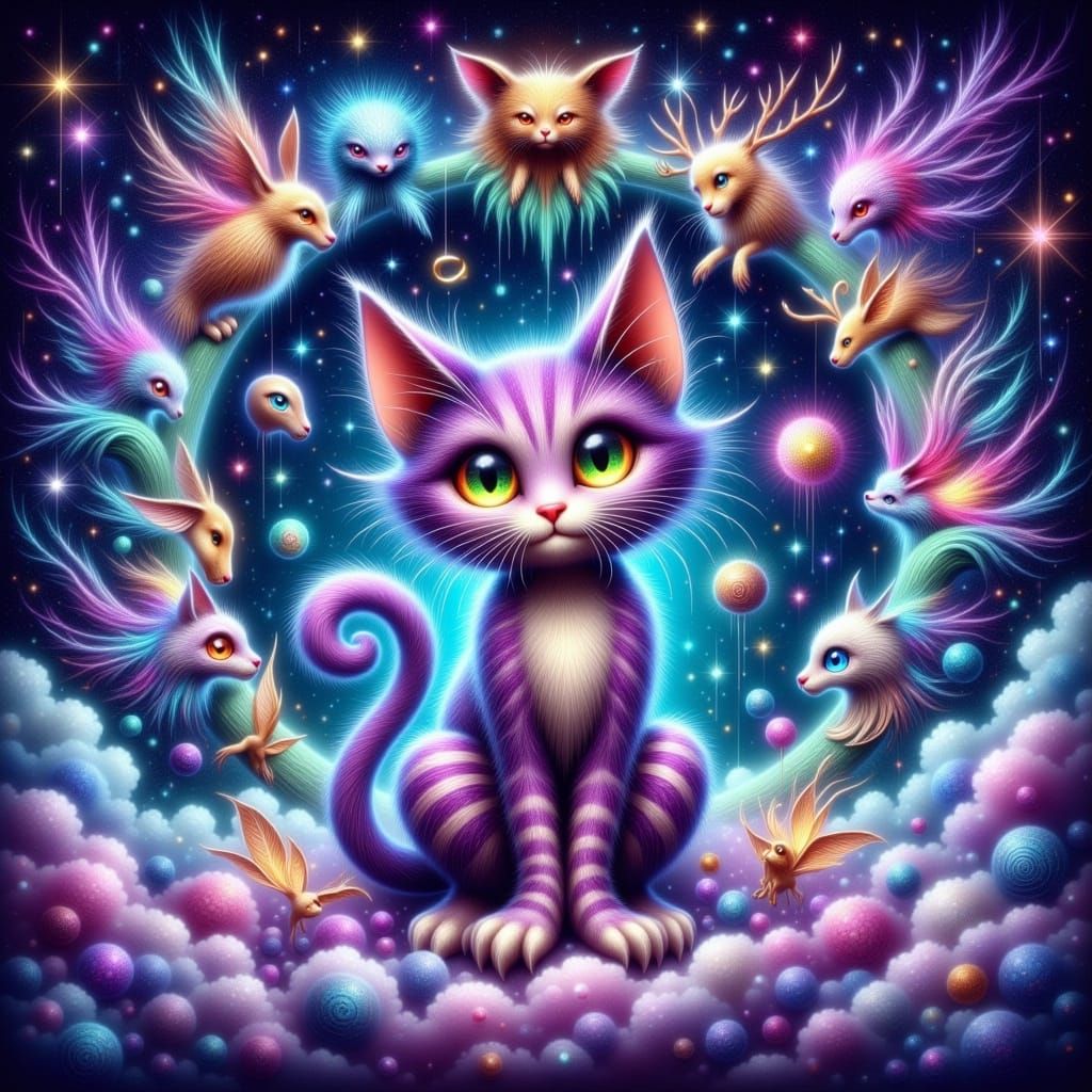 Surreal Zodiac Cat Radiates Mystic Aura