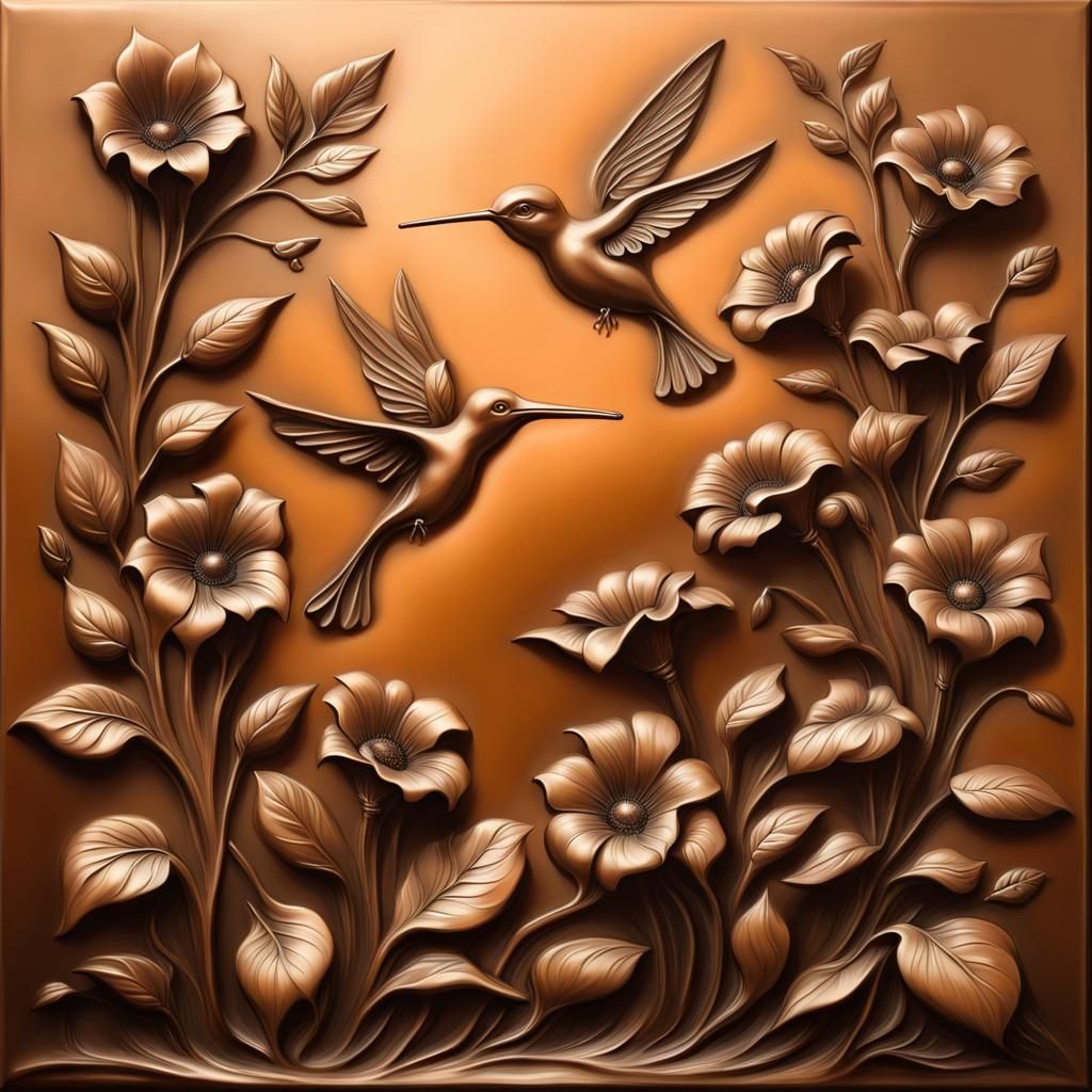 Surreal Bronze Relief of Metal Flowers