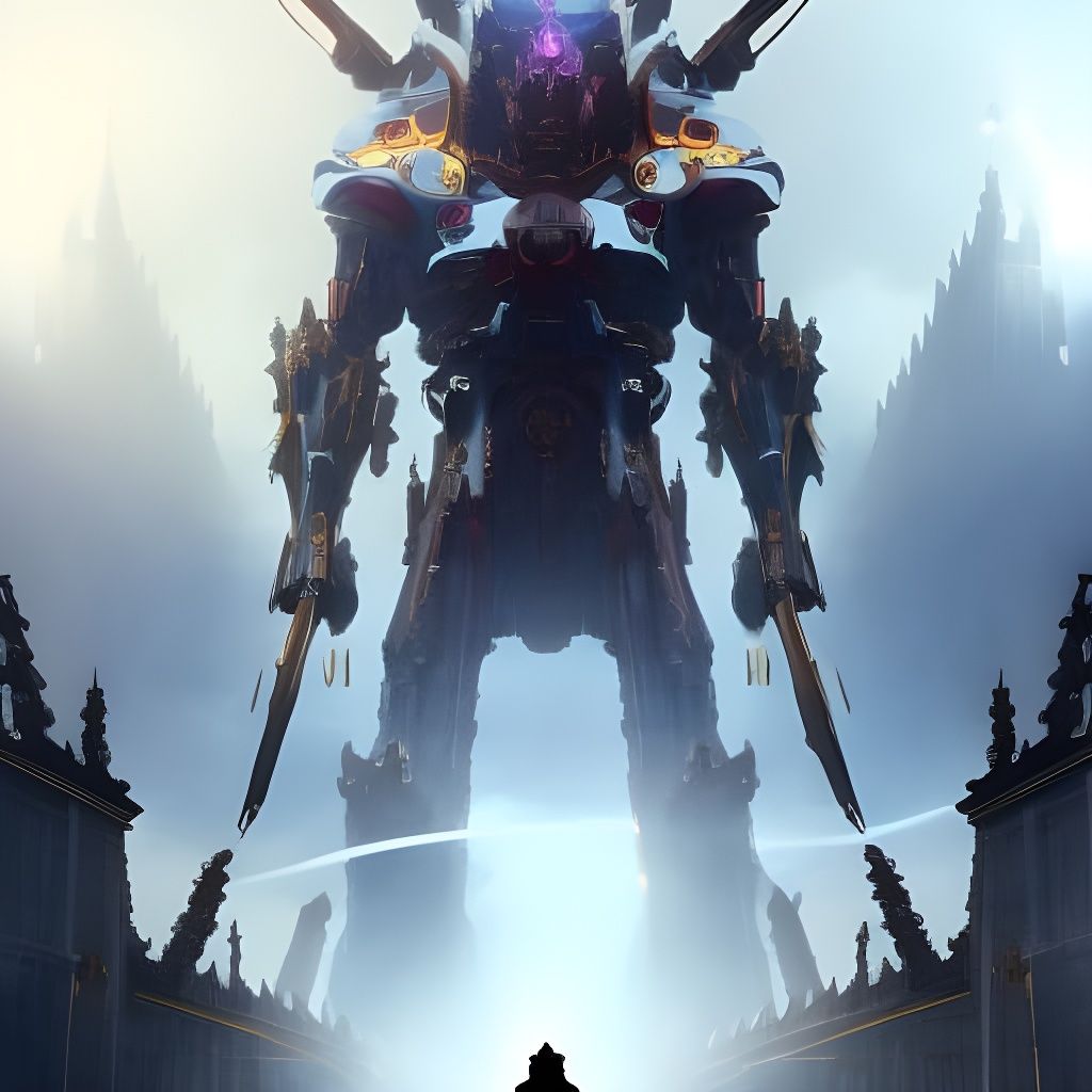 Epic Vatican Time Travel Robot War in Dark Fantasy Style