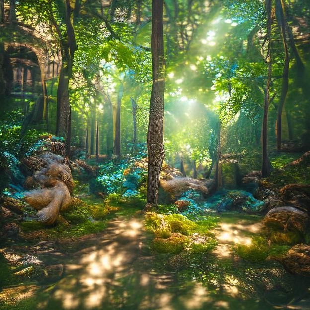 Lush Summer Forest in Matte Painting Style