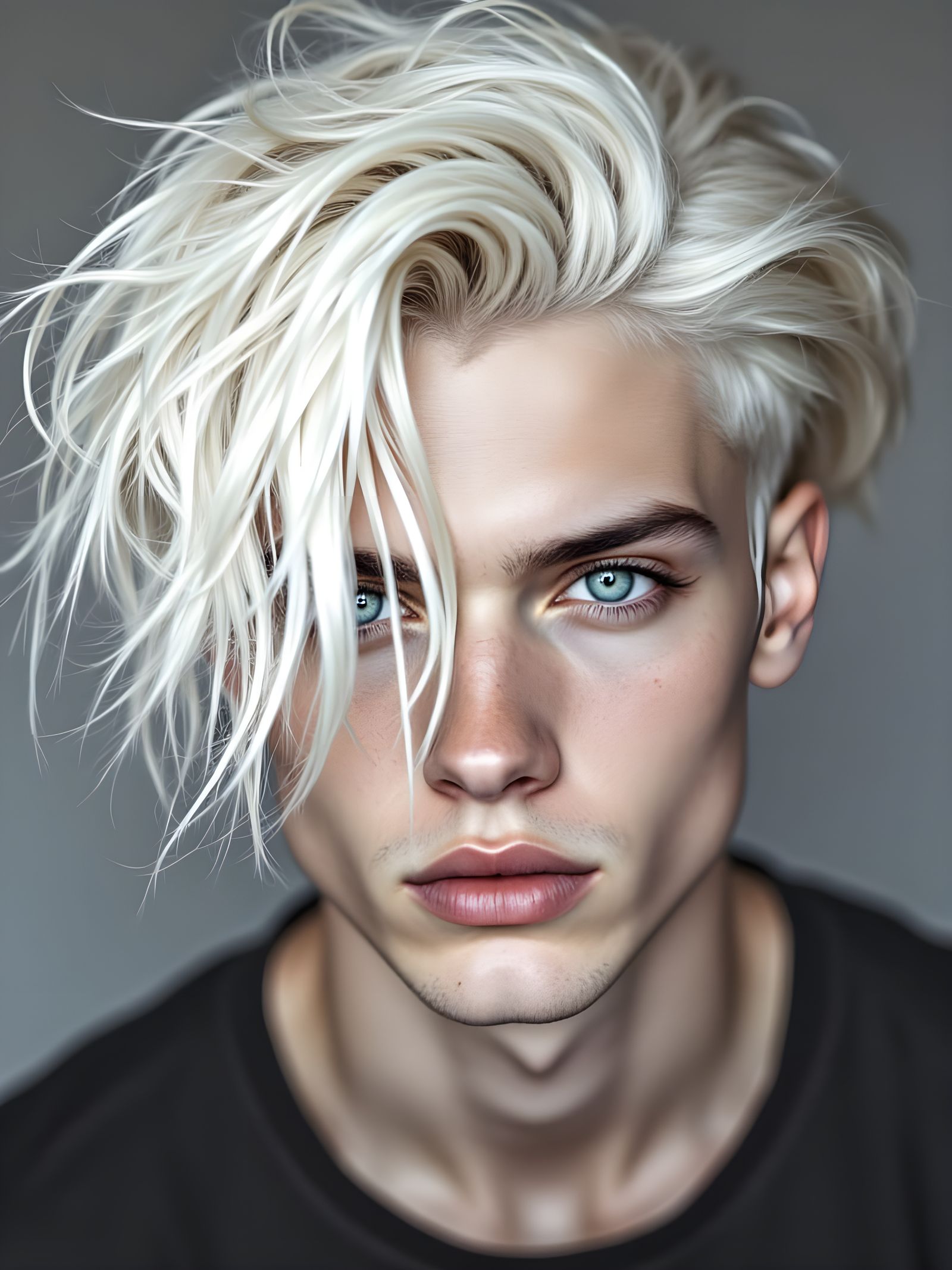 Ethereal Portrait of Pale Man with Platinum Hair