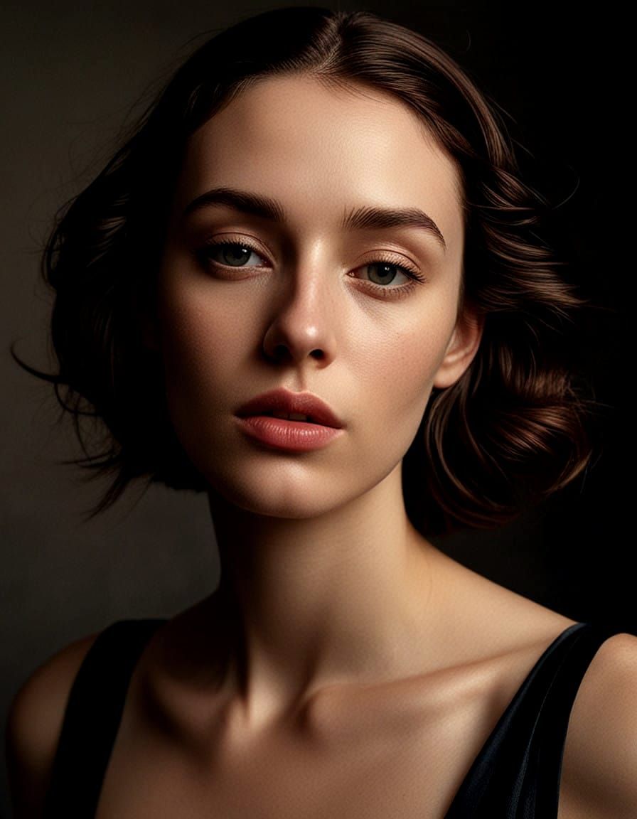 Elegant Young Woman in Black Dress