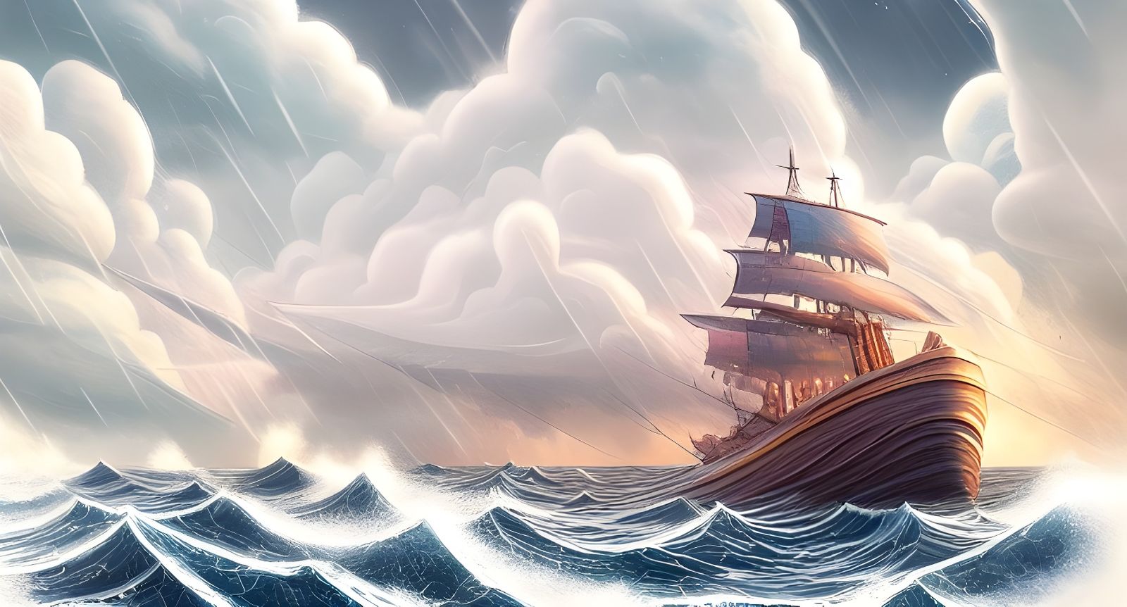 Old Ship in Stormy Sea: Digital Art