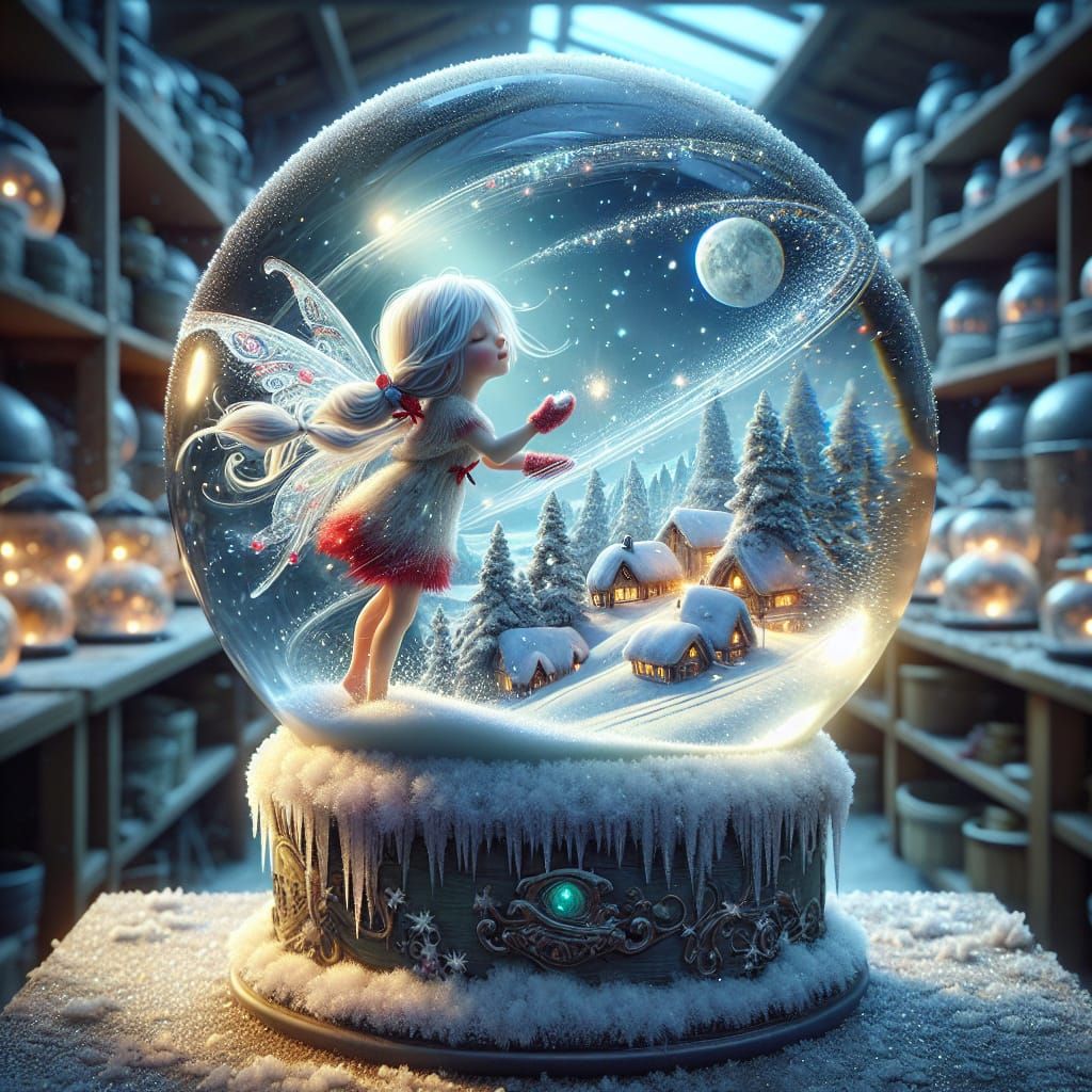 Enchanting Fairy Girl in Winter Snow Globe
