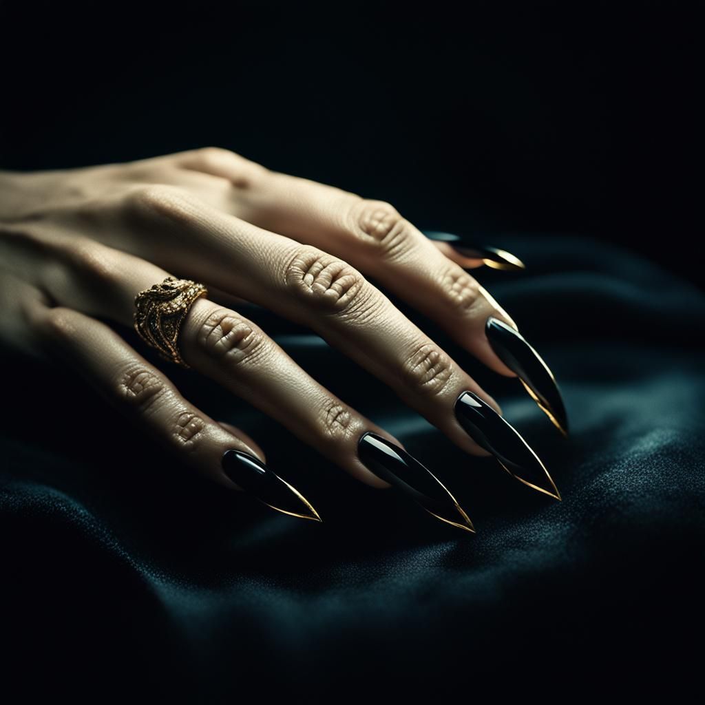 Glamorous Black French Manicure on Velvet