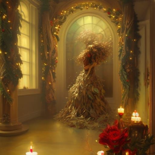 Intricate Christmas Scene in Oil Painting Style