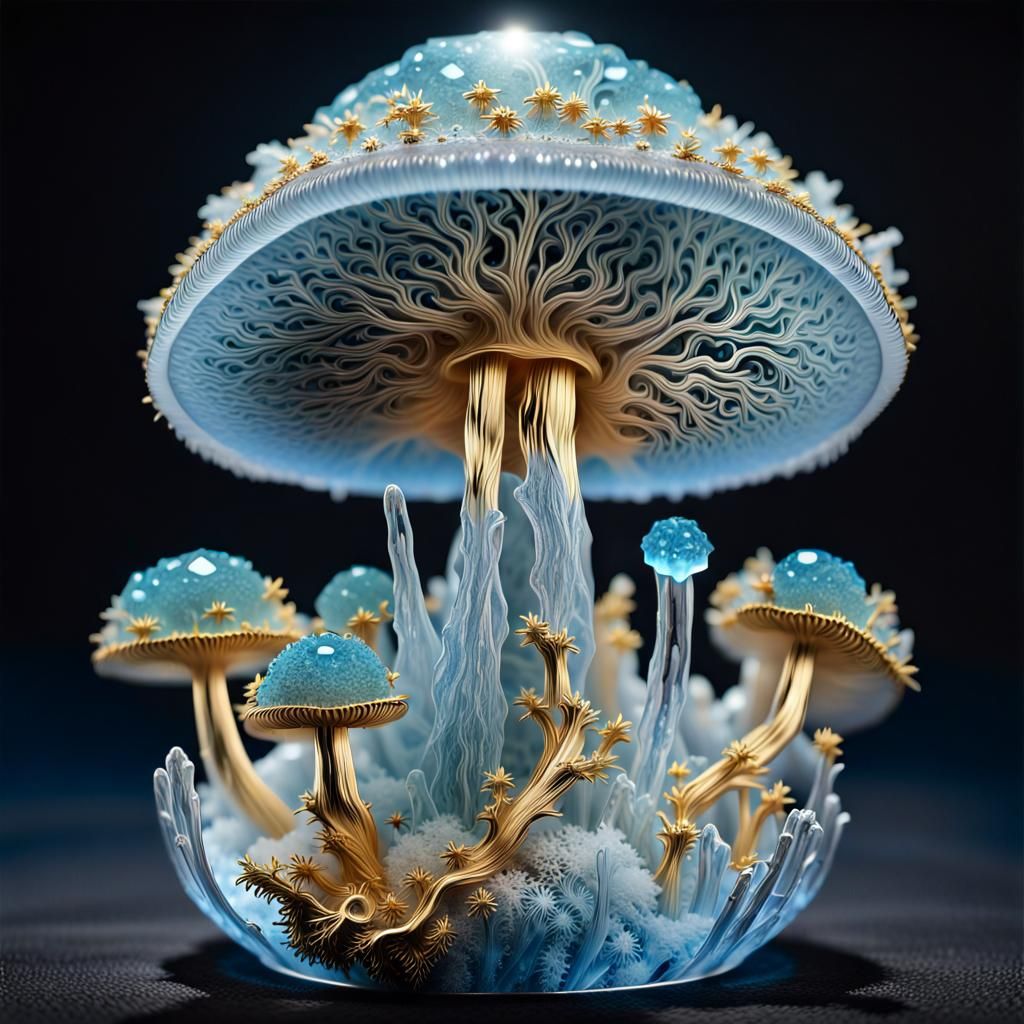 Translucent Ice Mushroom with Nebula Patterns