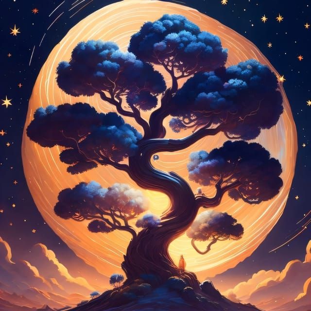 Enchanted Tree in Starry Night
