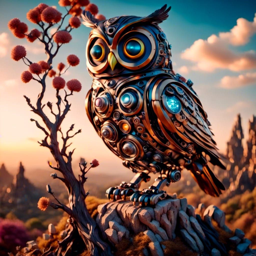 Hephaestus' Robot Owl Perched in Ancient Greece