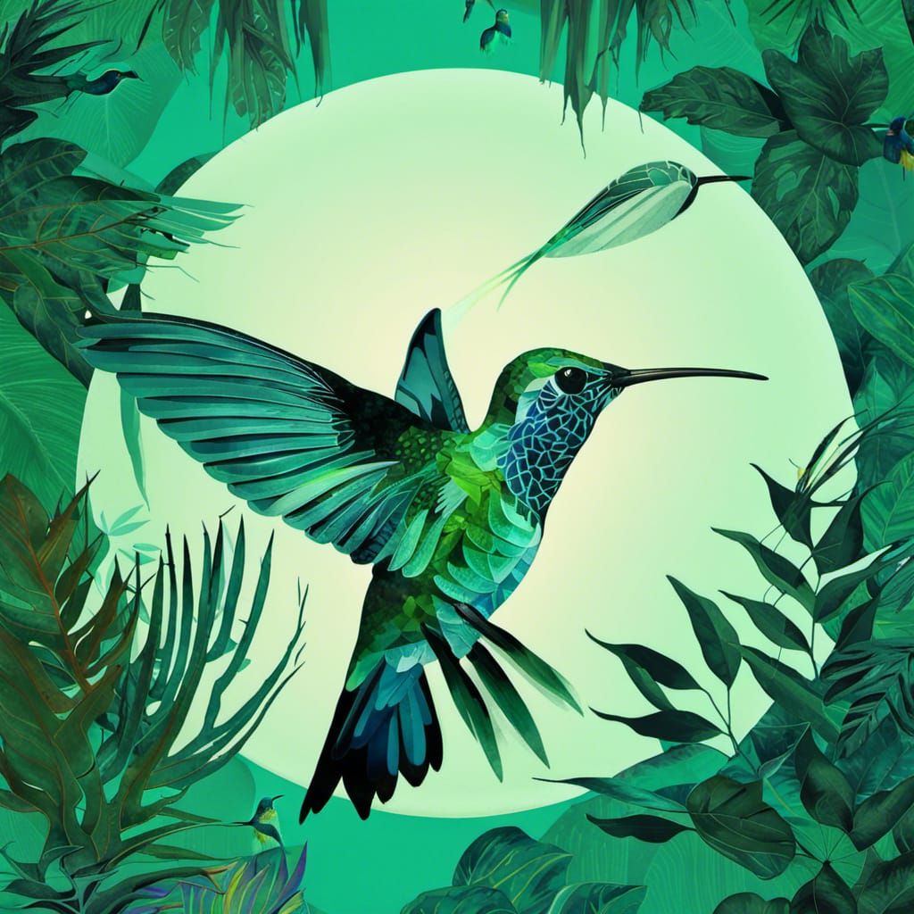 Neon Hummingbird and Tiger in Jungle Artwork