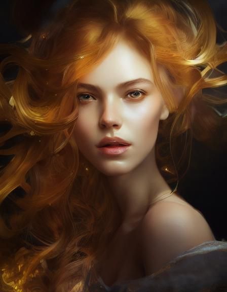 Golden Fantasy Woman Portrait in Bohemian Style
