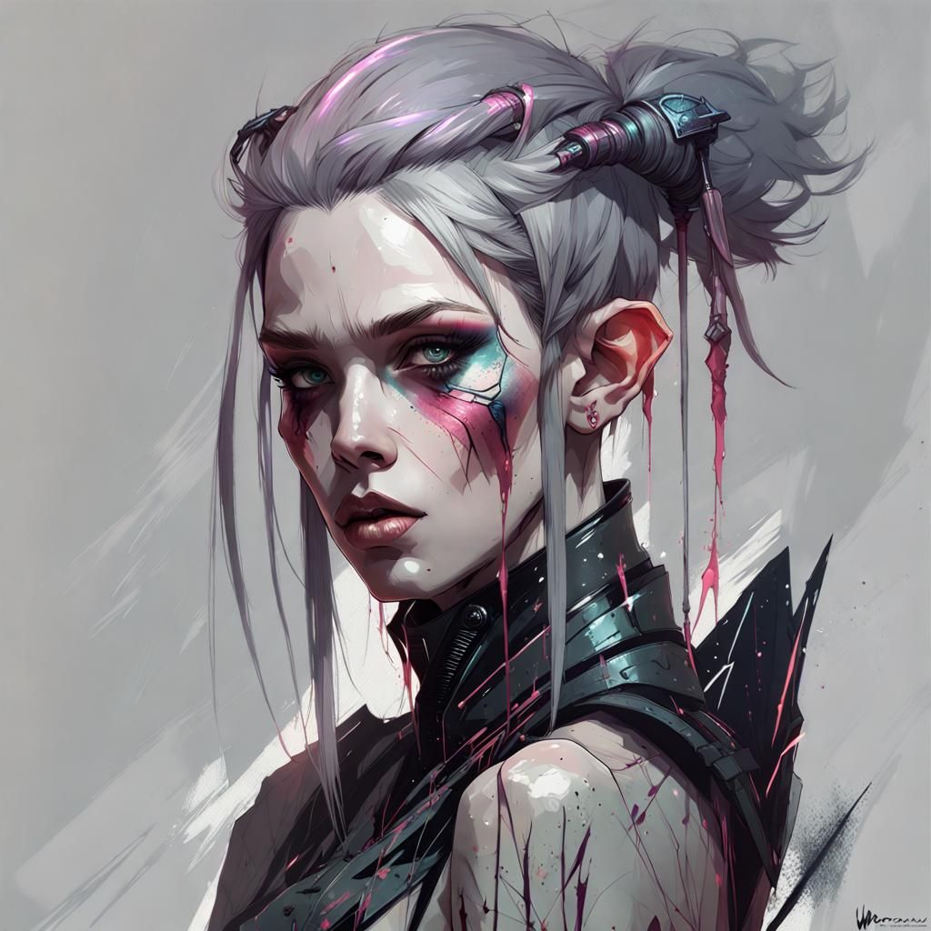 Cyberpunk Goth Elf Girl Portrait