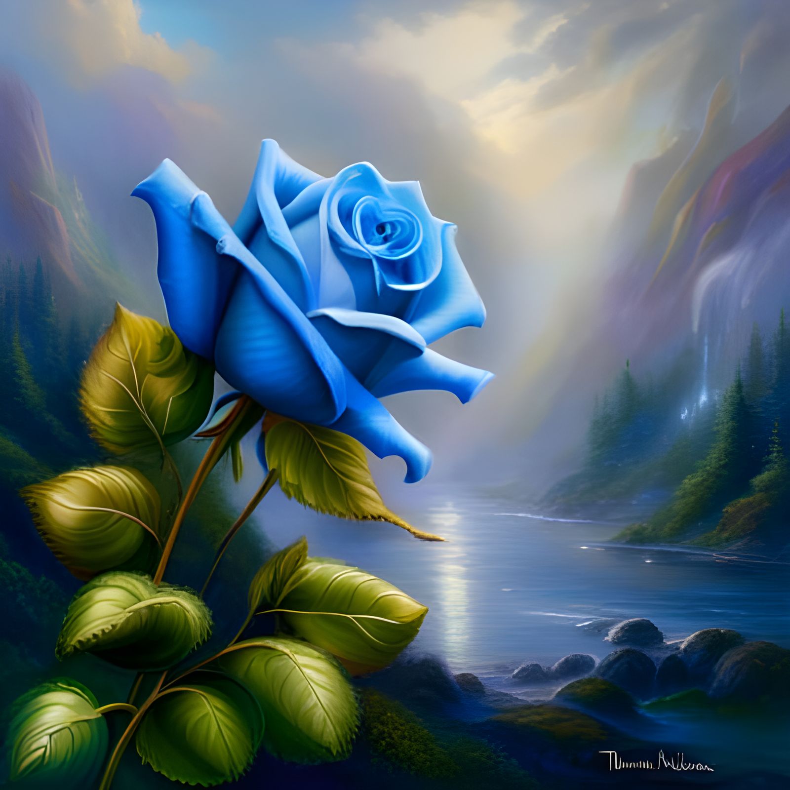 Electric Blue Rose in Ethereal Fantasy Style