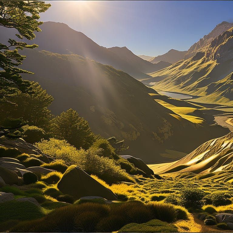 Majestic Gold Dragon in Sunlit Fantasy Landscape