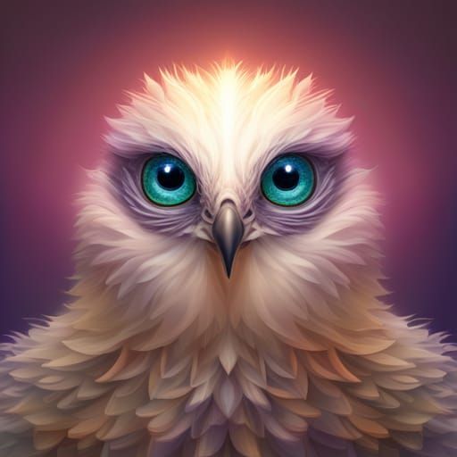 Cute Blue Bird with Fractal Flowers in Pixel Art