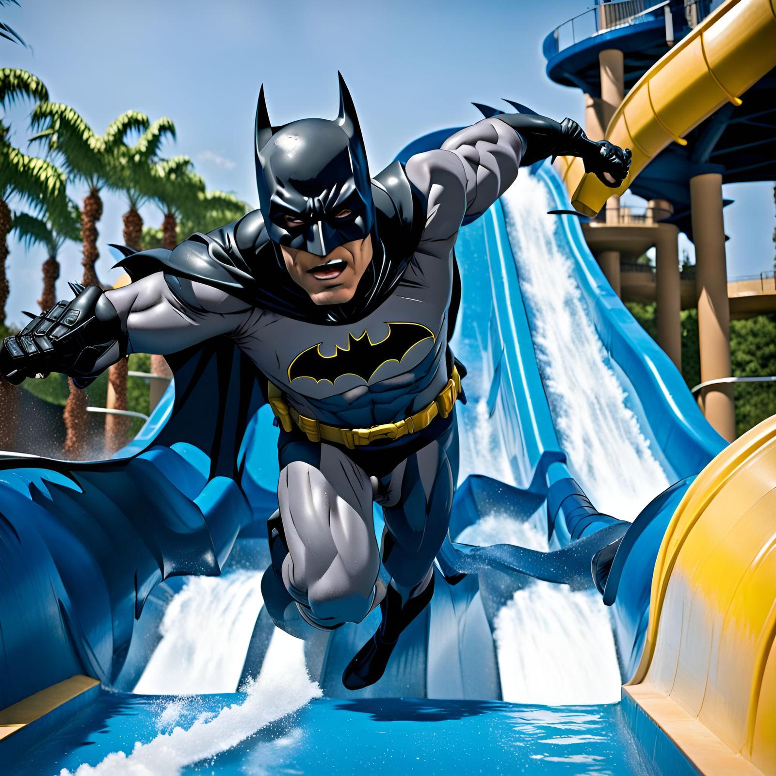 Batman Enjoys a Waterslide Adventure