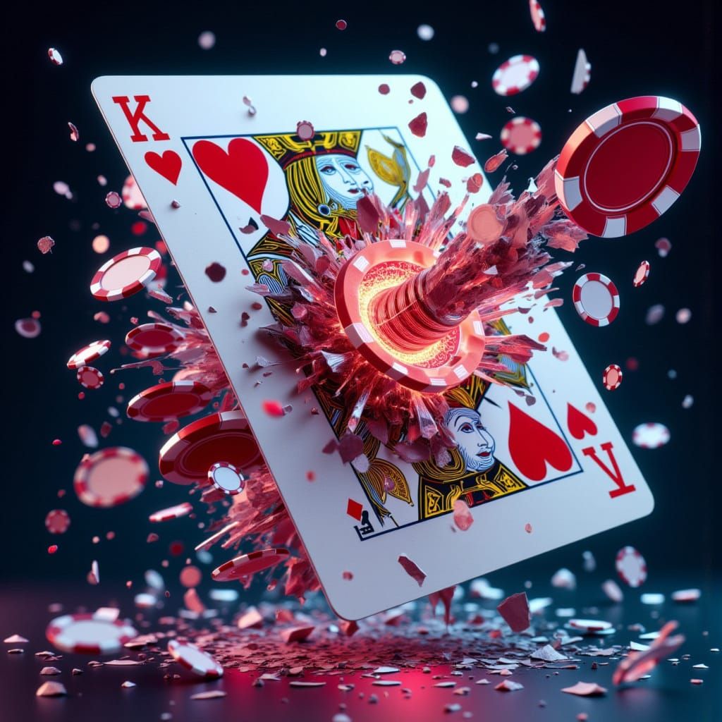 Poker Chip Explosion from Playing Card in 3D Art