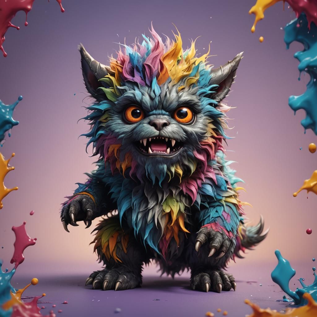 Adorable Fur Monster in Hyperrealistic Splash Art