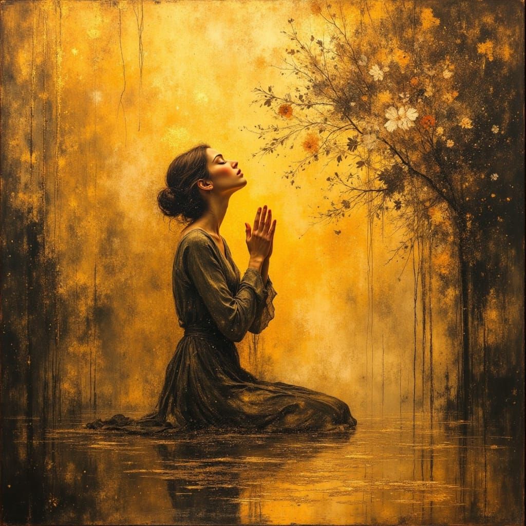 Surreal Prayer in Ethereal Golden Light