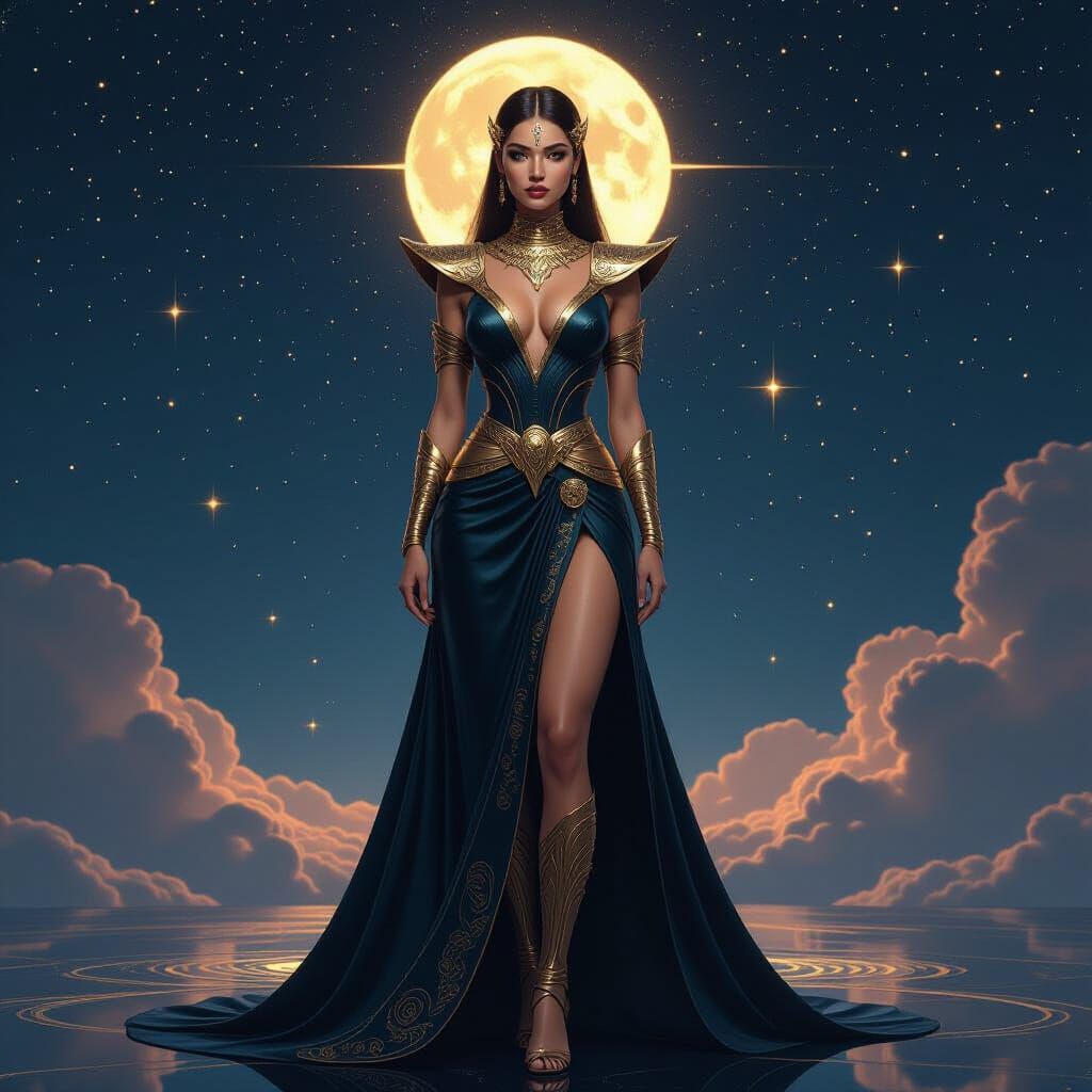 Annunaki Goddess of Mythic Technology in Starry Night