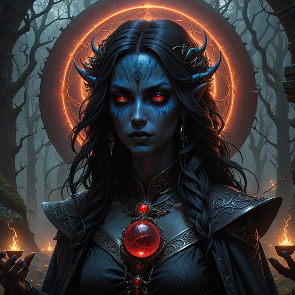 Gothic Drow Sorceress in Mystic Black Robes