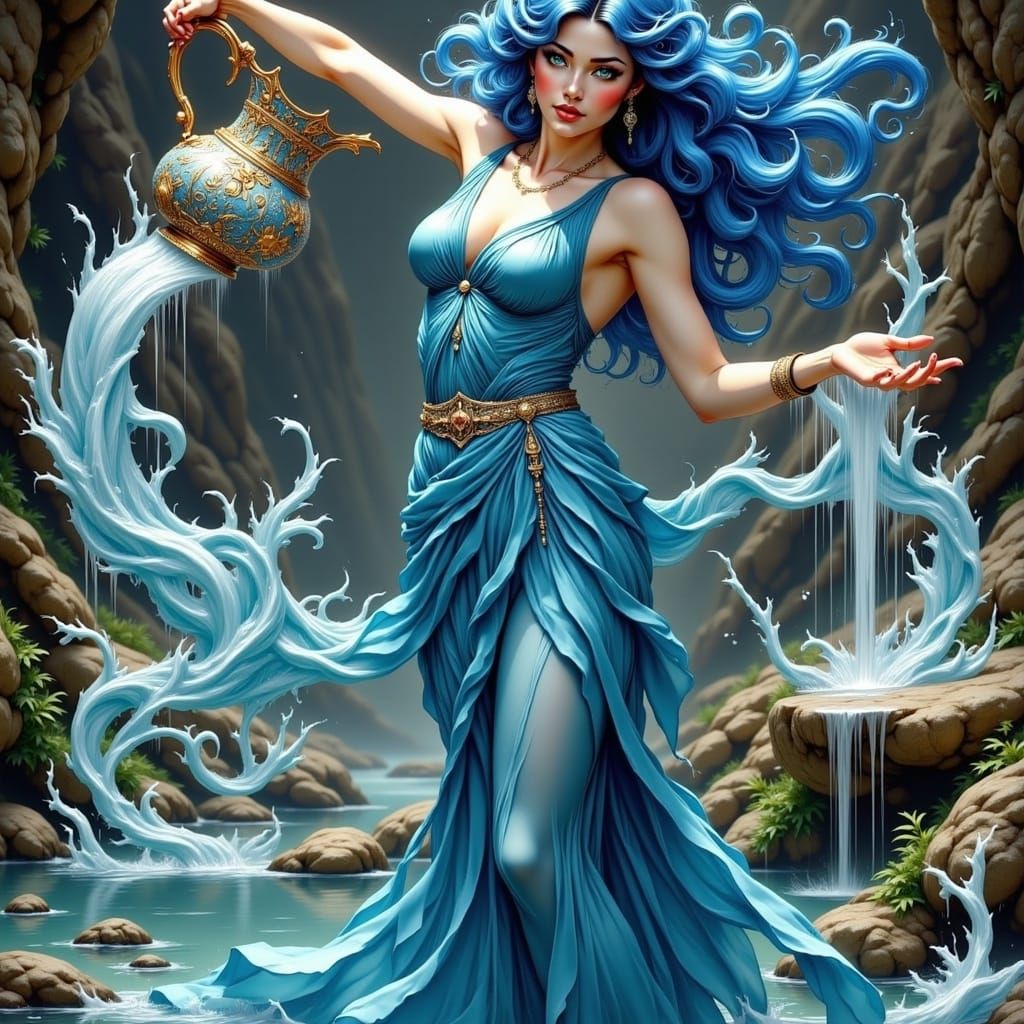 Aquarius Woman in Art Nouveau Style