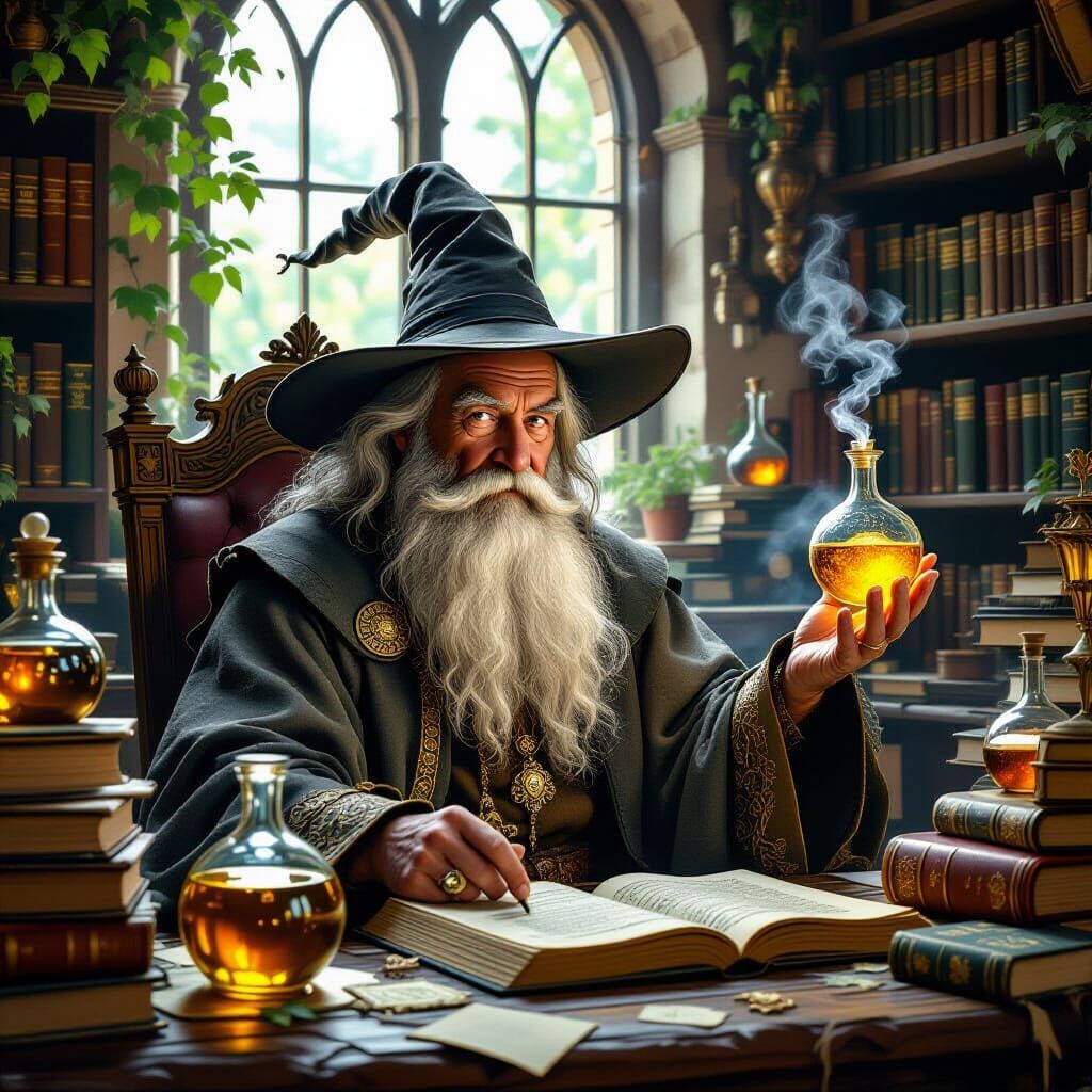 A wise old wizard sits in his study... apparently with a moo...
