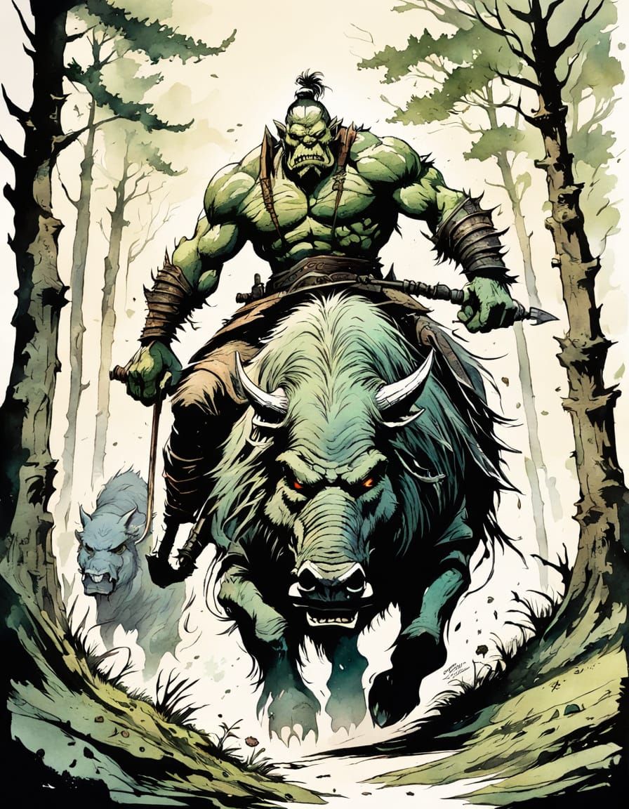 Fierce Fantasy Orc Warrior Charging to Battle