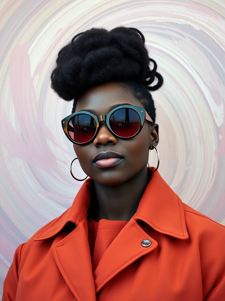 Stylish African American Woman in Abstract Palette Knife Sty...