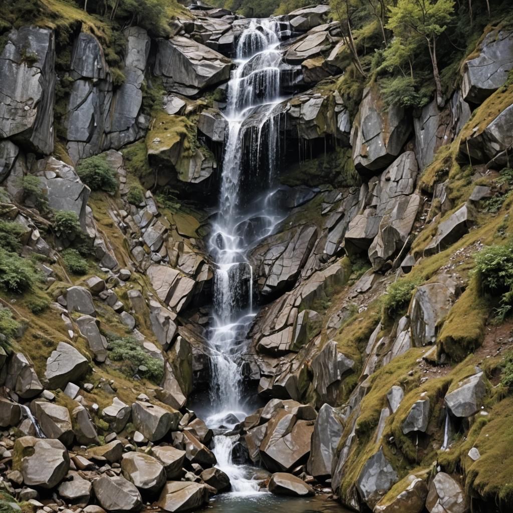 Diamond Waterfall in Mountain Landscape
