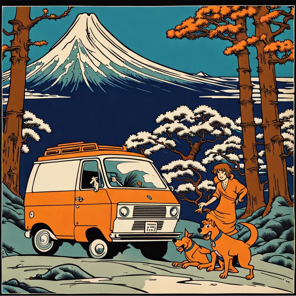 Mystery Machine in Hokusai Art Deco Style