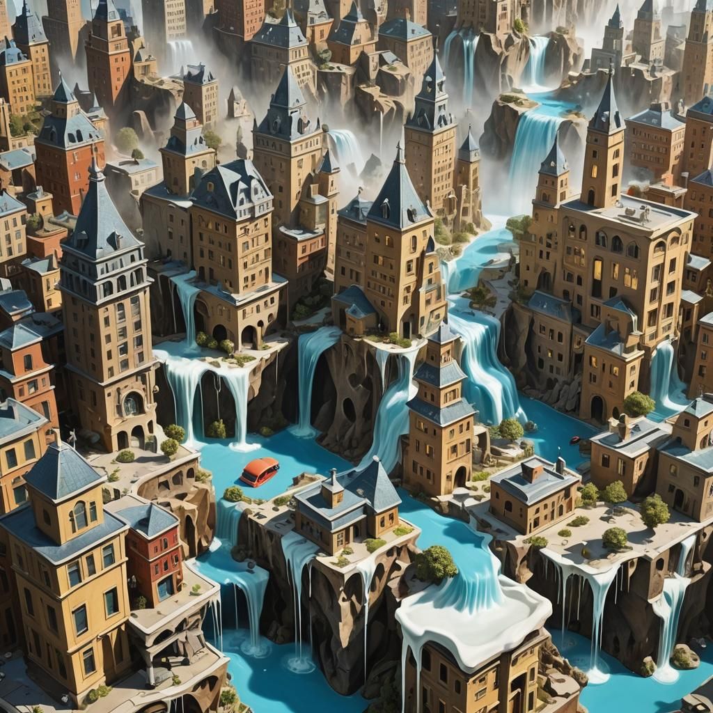 Surreal Melting Cityscape Inspired by Salvador Dali