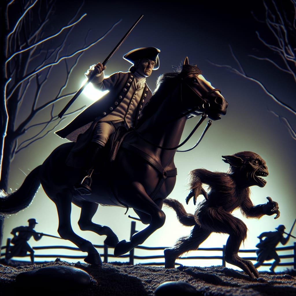 Photo of Paul Revere’s Midnight Ride with a “Dover Demon”