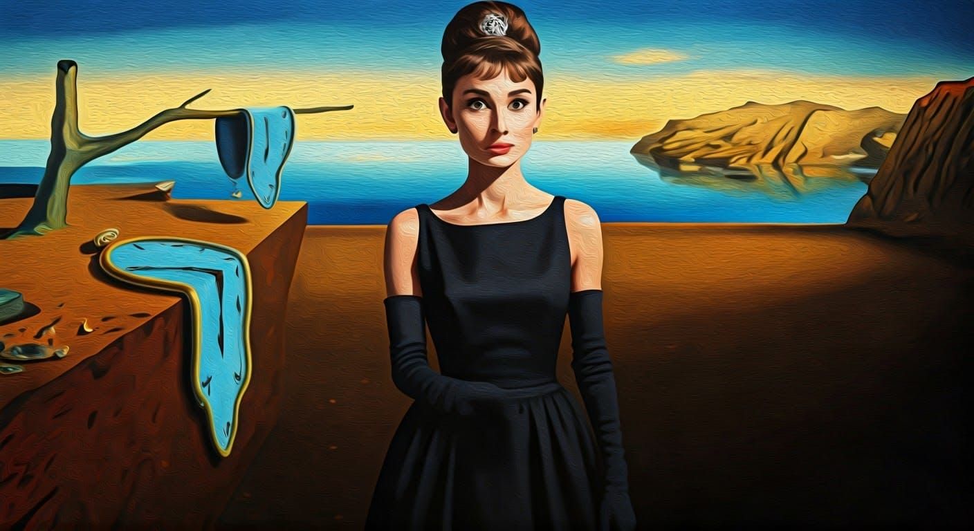 Elegant Woman in a Surreal, Melting Landscape