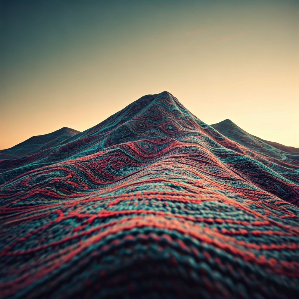Crocheted Mountain Landscape in Golden Hour Light