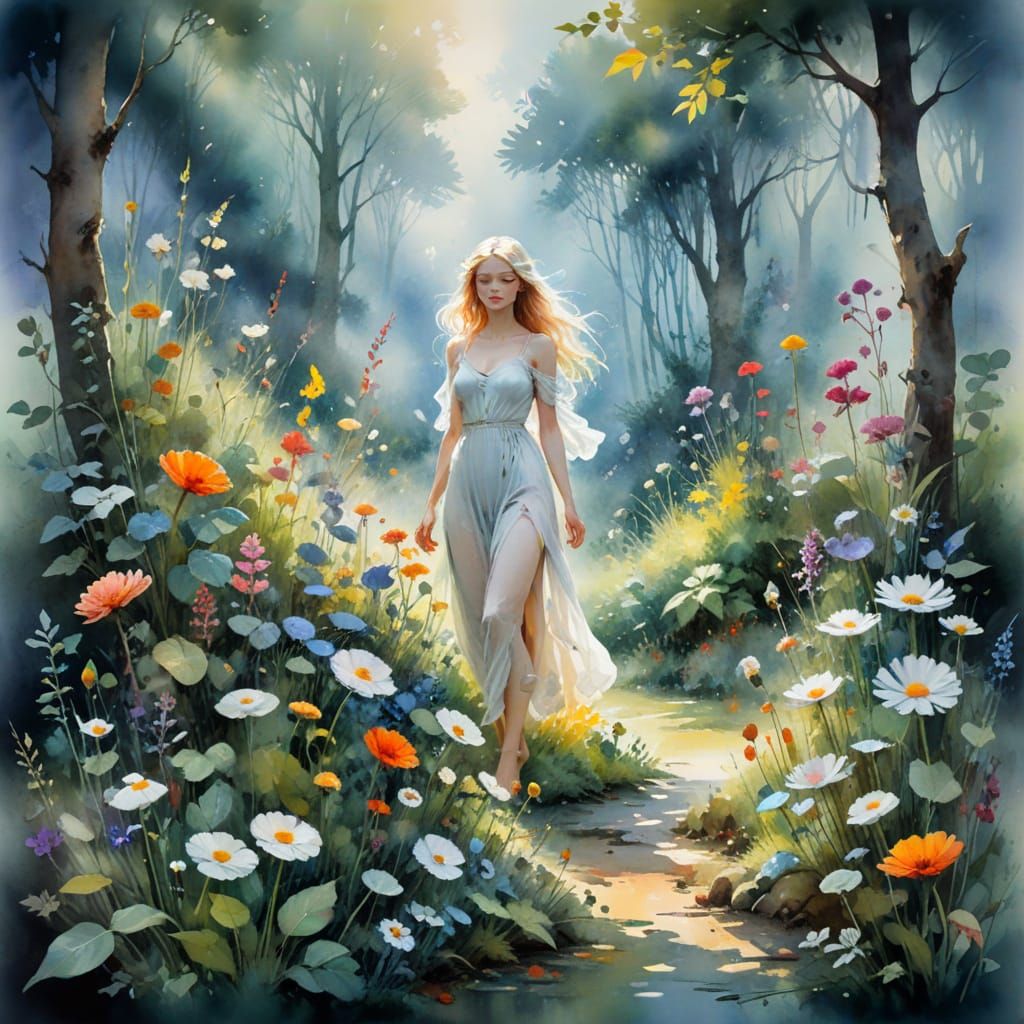 Enchanted Forest Witch Garden in Watercolour Style