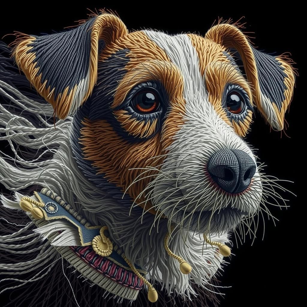 Embroidered Jack Russell in Hyperrealistic Style