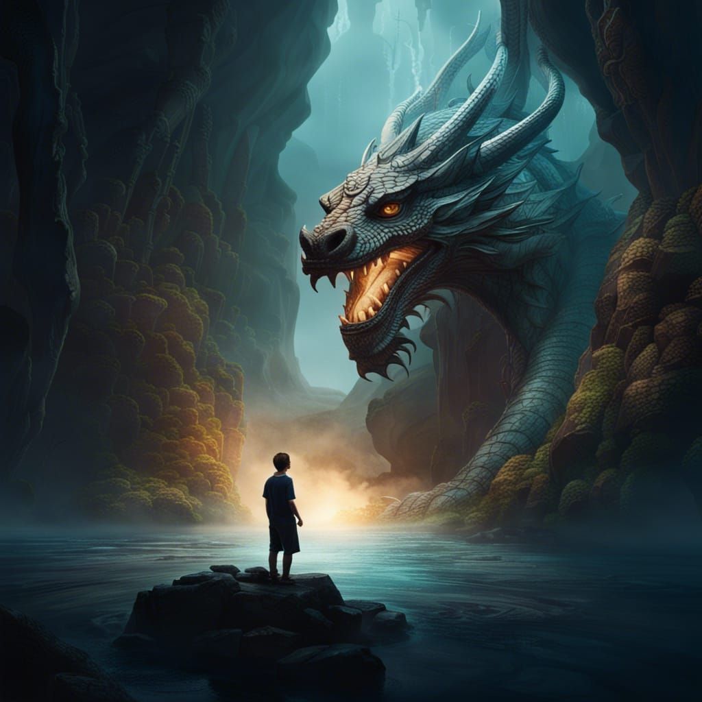 Ferocious Dragon King in Surreal Landscape